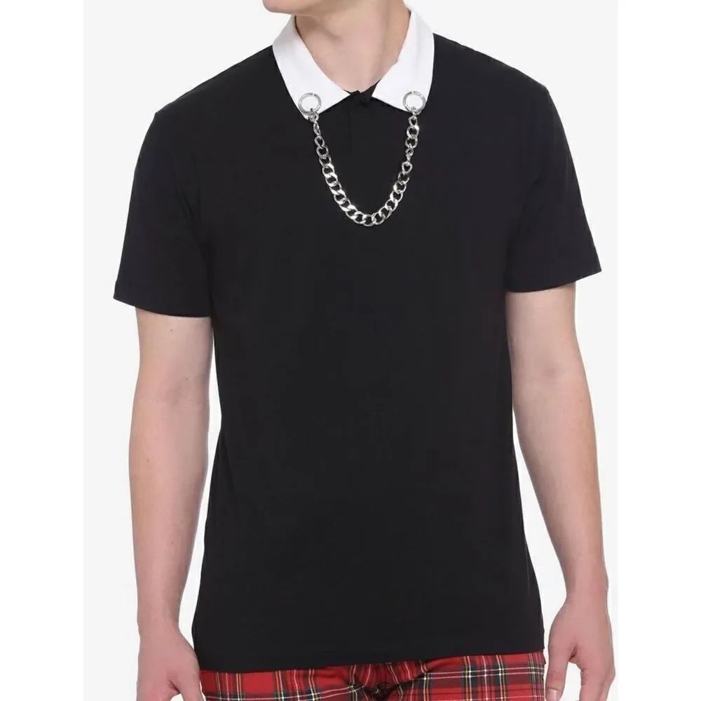 Hot Topic Black Chain White Collar Shirt New Size Medium